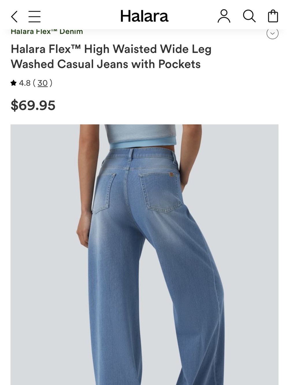 HALARA Washed Blue High-Waist Wide Leg Jeans